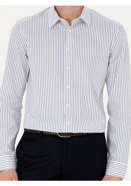Erkek Lacivert Slim Fit Uzun Kollu Çizgili Gömlek 50272947-VR033