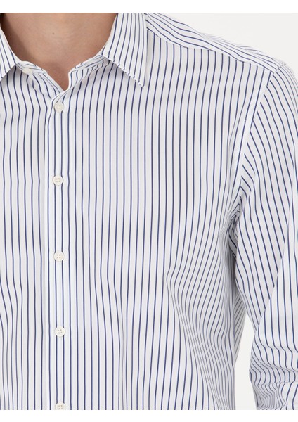 Erkek Lacivert Slim Fit Uzun Kollu Çizgili Gömlek 50272947-VR033