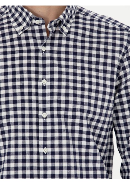 Erkek Lacivert Slim Fit Uzun Kollu Kareli Gömlek 50276942-VR033