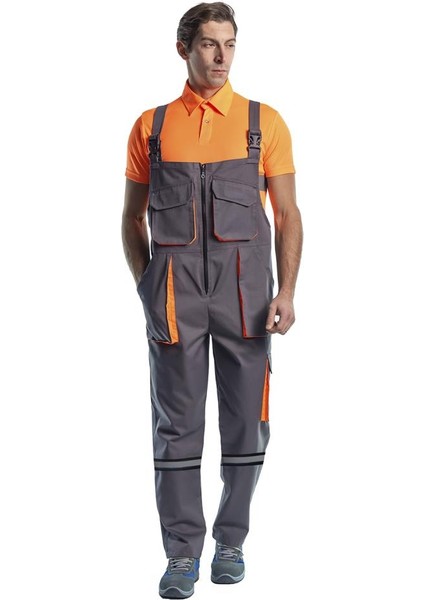 Şensel, Reflektörlü Bahçıvan Tulum, Gri-Turuncu -8E2381- Salopet