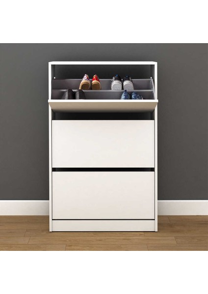 Flat Duo 3 Katlı Geniş Ayakkabılık Dolabı - Beyaz