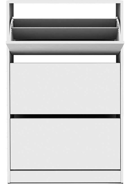 Flat Duo 3 Katlı Geniş Ayakkabılık Dolabı - Beyaz