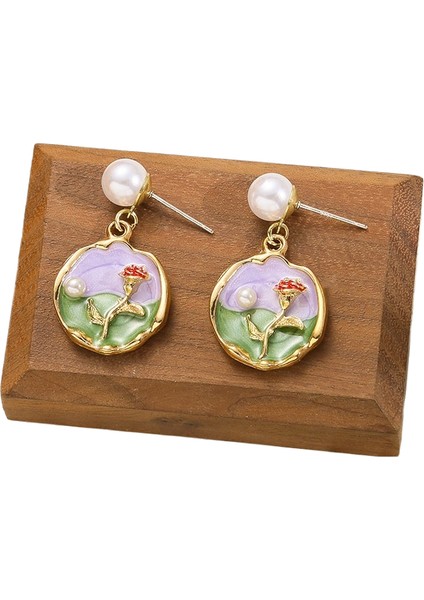 Fransız Monet Bahçesi Renkli Yağ Damlası Havadar Küpe (Yurt Dışından)