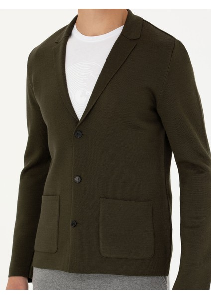 Erkek Haki Slim Fit V Yaka Triko Hırka 50277418-VR027