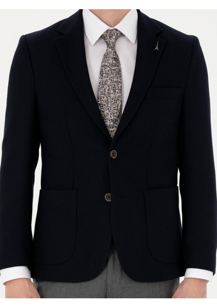 Erkek Lacivert Slim Fit Yün Karışımlı Spor Ceket 50270156-VR033