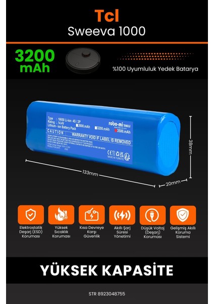 Tcl Sweeva 1000 3200mAh Robot Süpürge Bataryası - Koruma Katmanlı Batarya Teknolojisi fiyatları
