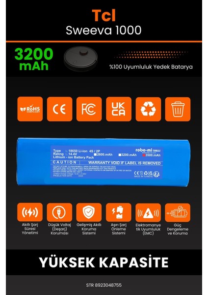 Tcl Sweeva 1000 3200mAh Robot Süpürge Bataryası - Koruma Katmanlı Batarya Teknolojisi modelleri