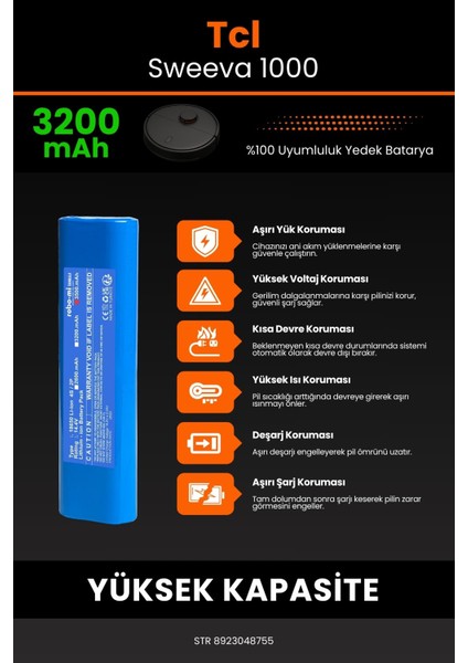 Tcl Sweeva 1000 3200mAh Robot Süpürge Bataryası - Koruma Katmanlı Batarya Teknolojisi indirimleri
