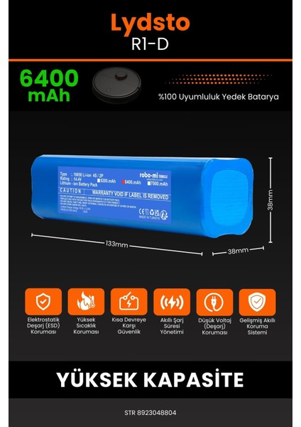 Lydsto R1-D 6400MAH Robot Süpürge Bataryası - Yüksek Yoğunluklu Li-Ion Hücre