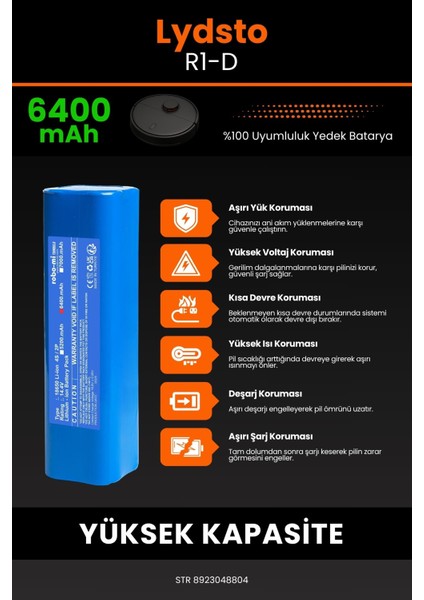 Lydsto R1-D 6400MAH Robot Süpürge Bataryası - Yüksek Yoğunluklu Li-Ion Hücre