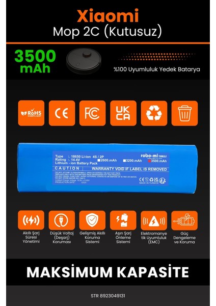 Xiaomi Xiaomi Mi Vacuum Mop 2c (Kutusuz) 3500MAH Robot Süpürge Bataryası