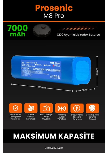 Proscenic Prosenic M8 Pro 7000mAh Robot Süpürge Bataryası - Yüksek Yoğunluklu Li-ion Hücre fiyatları