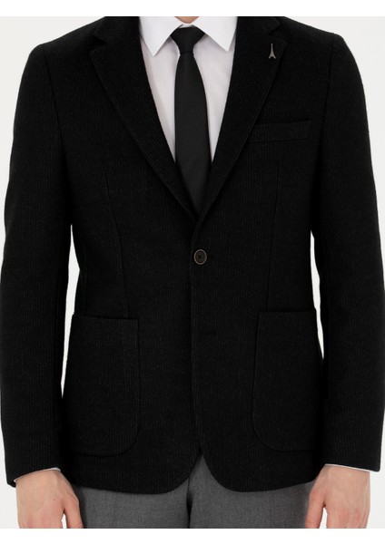 Erkek Siyah Slim Fit Yün Karışımlı Klasik Ceket 50272714-VR046