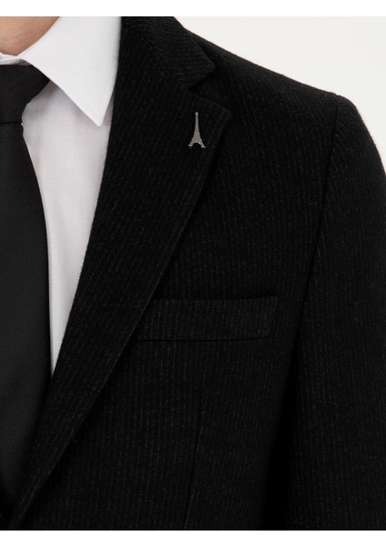 Erkek Siyah Slim Fit Yün Karışımlı Klasik Ceket 50272714-VR046