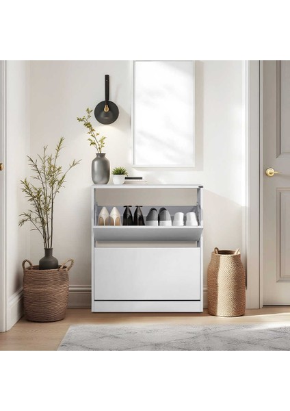 Adore Flat Duo 2 Katlı Geniş Ayakkabılık Dolabı - Beyaz