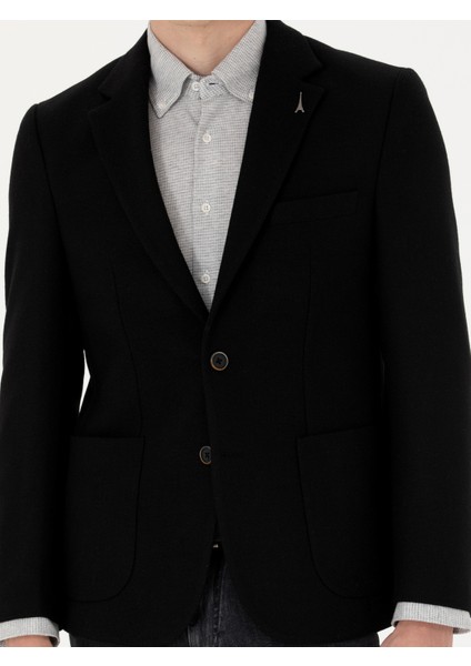Erkek Siyah Slim Fit Yün Karışımlı Spor Ceket 50270156-VR046