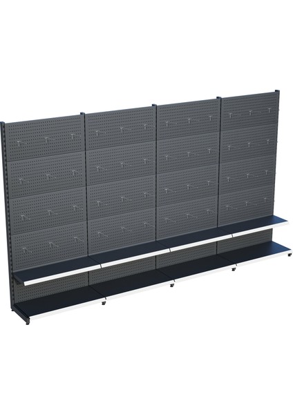Antrasit Market Petshop Kırtasiye Rafı Hırdavat Rafı D30CMXG280CMXH220CM Antrasit Delikli Pano + Kancalı Raf