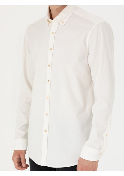 Erkek Ekru Regular Fit Uzun Kollu Kadife Gömlek 50278523-VR019