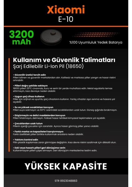 Xiaomi E10 3200mAh Robot Süpürge Bataryası - Koruma Katmanlı Batarya Teknolojisi