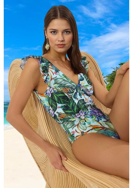 Modern Desenli Mayo Klora Dayanıklı Hızlı Kuruyan Banyo Kıyafeti Plaj ve Havuz Için