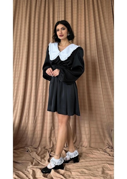Siyah Bebe Yakalı Elbise