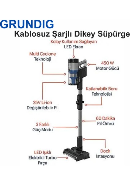 Ultra Pro Kablosuz Şarjlı Dikey Süpürge Siyah Gümüş