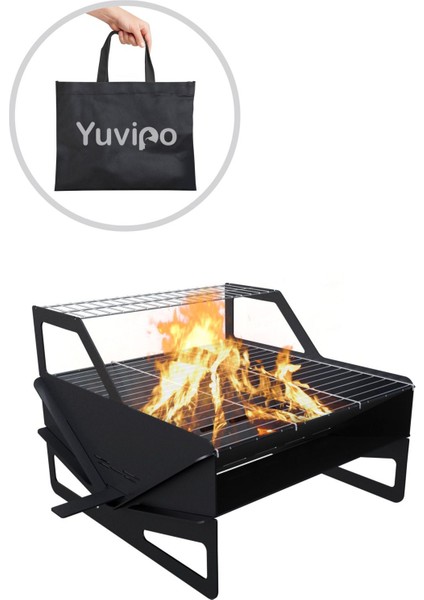 Katlanabilir Çelik Çanta Hediyeli Mangal Çift Katlı Şiş Bölmeli Portatif Sağlam Izgara