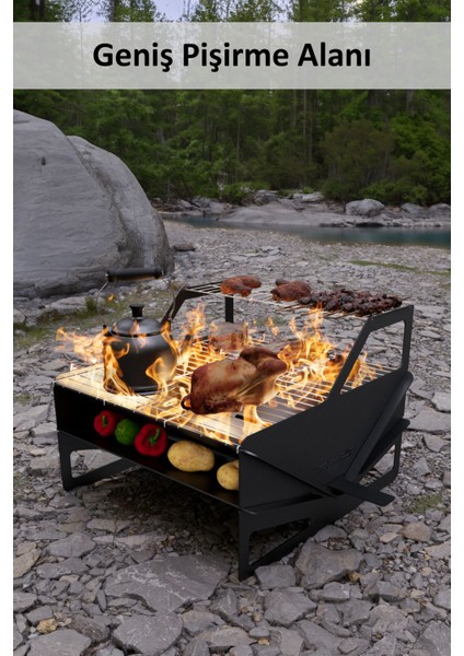 Katlanabilir Çelik Çanta Hediyeli Mangal Çift Katlı Şiş Bölmeli Portatif Sağlam Izgara fiyatları