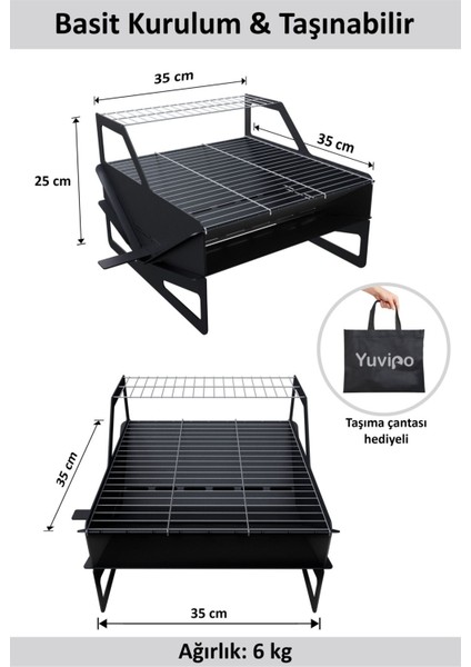 Katlanabilir Çelik Çanta Hediyeli Mangal Çift Katlı Şiş Bölmeli Portatif Sağlam Izgara modelleri
