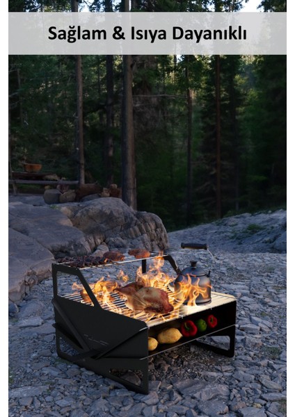 Katlanabilir Çelik Çanta Hediyeli Mangal Çift Katlı Şiş Bölmeli Portatif Sağlam Izgara fırsatları