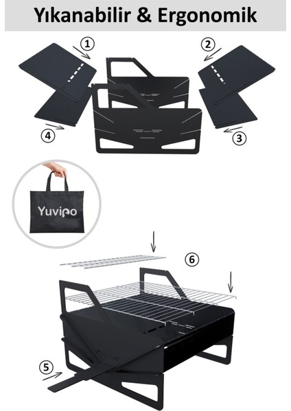 Katlanabilir Çelik Çanta Hediyeli Mangal Çift Katlı Şiş Bölmeli Portatif Sağlam Izgara indirimleri