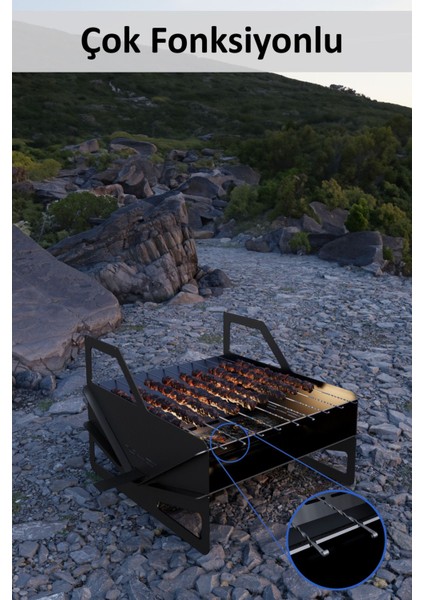 Katlanabilir Çelik Çanta Hediyeli Mangal Çift Katlı Şiş Bölmeli Portatif Sağlam Izgara