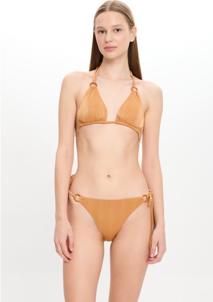 Kadın Ten Rengi Simli Küçük Üçgen Bikini Takımı 25SW030ST