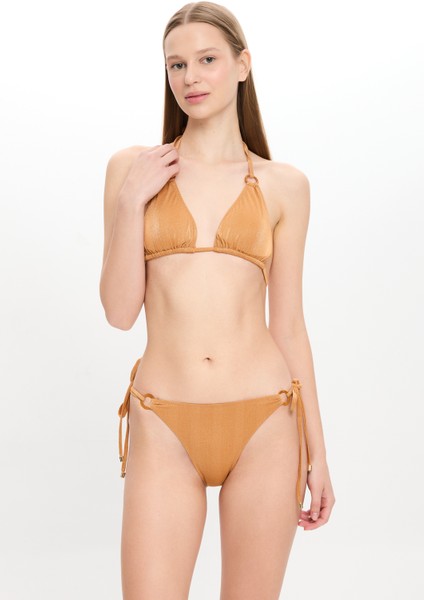 Kadın Ten Rengi Simli Küçük Üçgen Bikini Takımı 25SW030ST