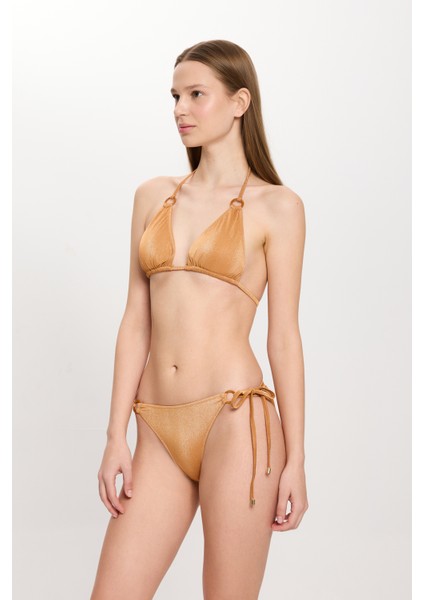 Kadın Ten Rengi Simli Küçük Üçgen Bikini Takımı 25SW030ST