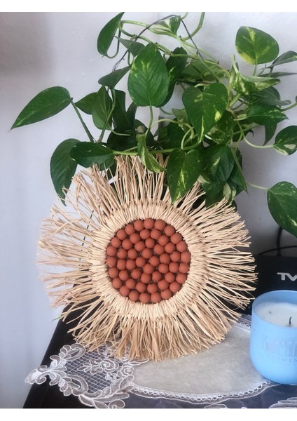 Rafya Ahşap Renkli Boncuk Detaylı Duvar Dekor Ürünü-Cafe Otel Dekorasyon