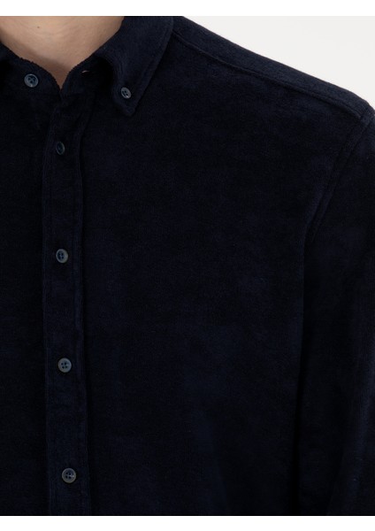 Erkek Lacivert Regular Fit Uzun Kollu Kadife Gömlek 50276943-VR033