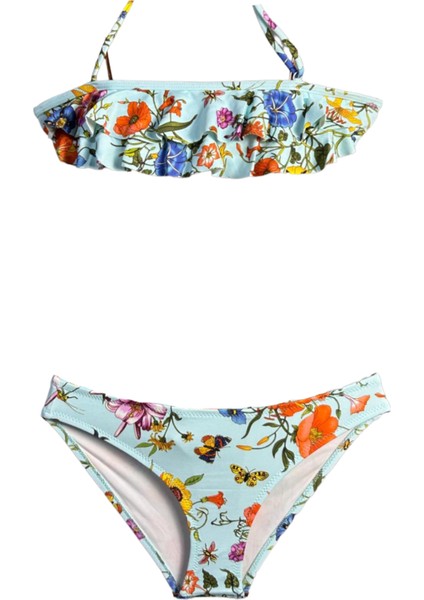 Halter Yaka Yaşayan Doğa Tema 50UV Kız Çocuk Bikini Takımı By Nessi Byrd