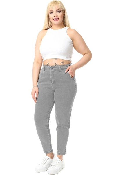 Mom Fit Jean Büyük Beden Yüksek Bel Carrot Kesim Dar Paça Pileli Esnek Kot Pantolon C600