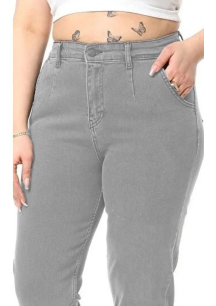 Mom Fit Jean Büyük Beden Yüksek Bel Carrot Kesim Dar Paça Pileli Esnek Kot Pantolon C600 fırsatları