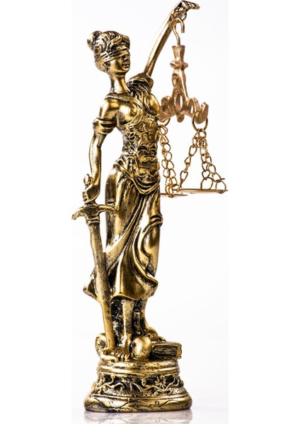 Adalet Terazisi Heykeli Themis 18CM Hediyelik Avukat Hakim Dekoratif Antik Gold