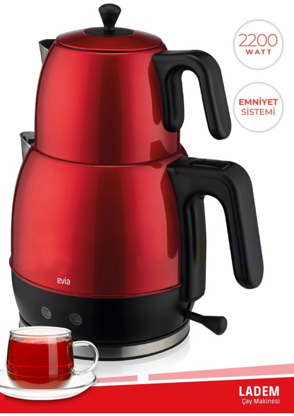 Ladem Kırmızı Geniş Kapasiteli 2200 Watt Paslanmaz Çelik Çay Makinesi ve Su Isıtıcısı