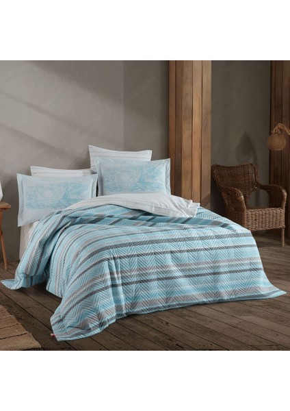 Talisa Aqua - Çift Kişilik Poplin Kapitone Nevresim Takımı