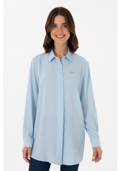 Kadın Açık Mavi Gömlek Desenli 50283570-VR003