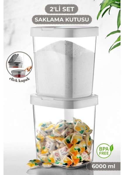 2'li Banyo Düzenleyici Deterjan Saklama Kabı - Kilitli Kapaklı Deterjanlık Toz Tablet Deterjan Kabı