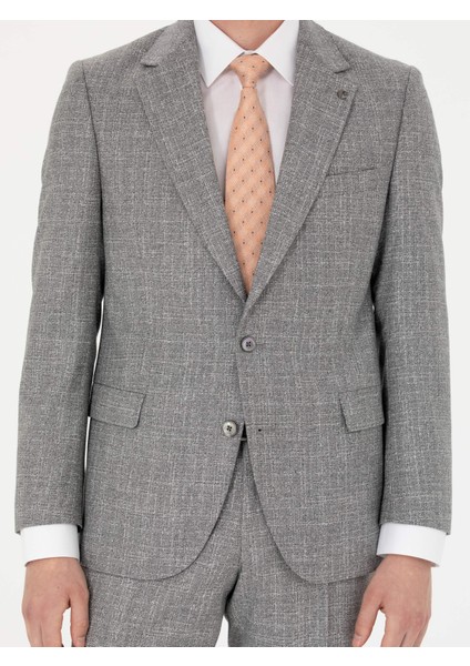 Erkek Gri Slim Fit Yün Takım Elbise 50272638-VR024