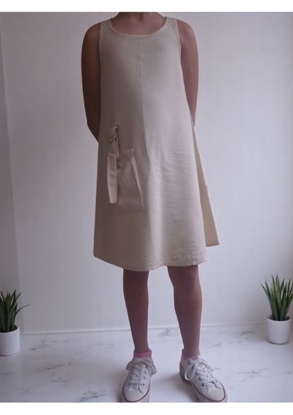 Kylie Kız Çocuk Keten Görünümlü Elbise