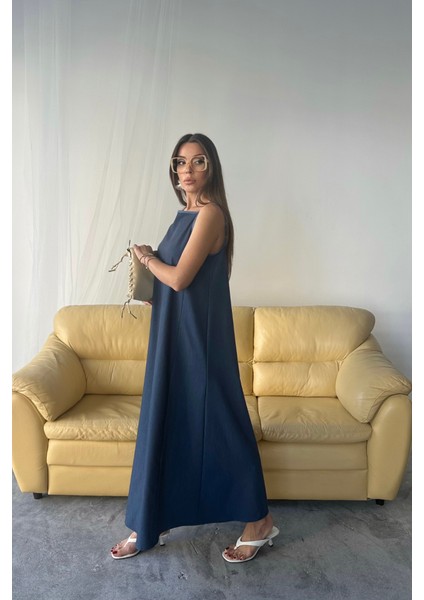 Tencel Kolsuz Salaş Elbise - Indigo