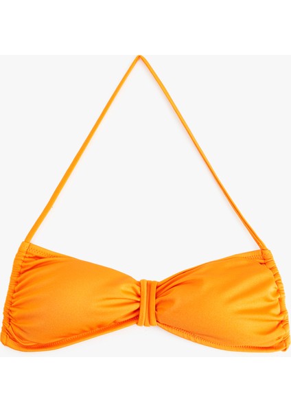 Boyundan Bağlama Detaylı Büzgülü Straplez Bikini Üstü