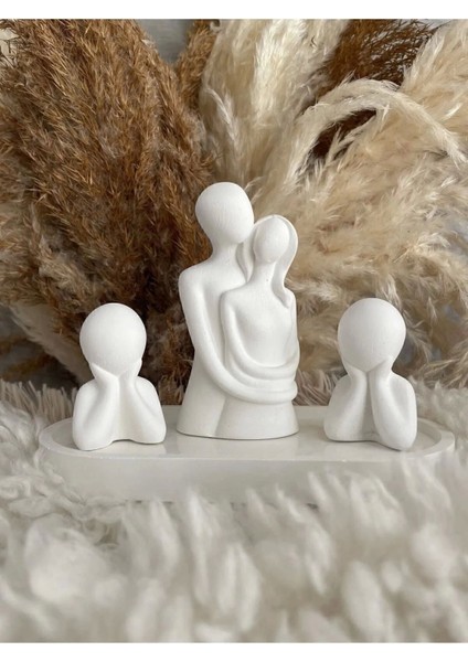 Dekoratif 2 Çocuklu Sarılan Aile Obje Biblo Seti